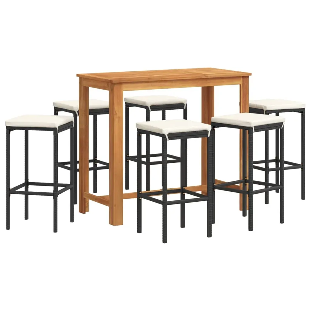 7 Piece Garden Bar Set Black Solid Wood Acacia and Poly Rattan Price