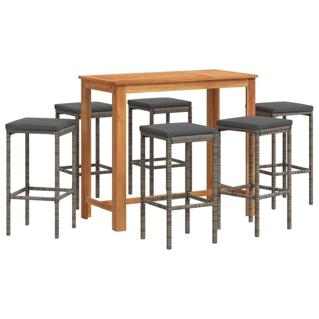 7 Piece Garden Bar Set Grey Solid Wood Acacia and Poly Rattan Price