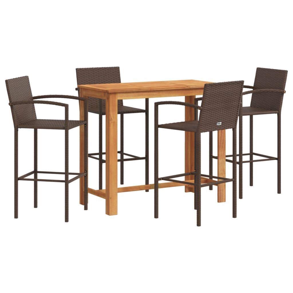 5 Piece Garden Bar Set Brown Solid Wood Acacia and Poly Rattan Price