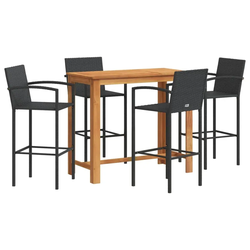 5 Piece Garden Bar Set Black Solid Wood Acacia and Poly Rattan Price