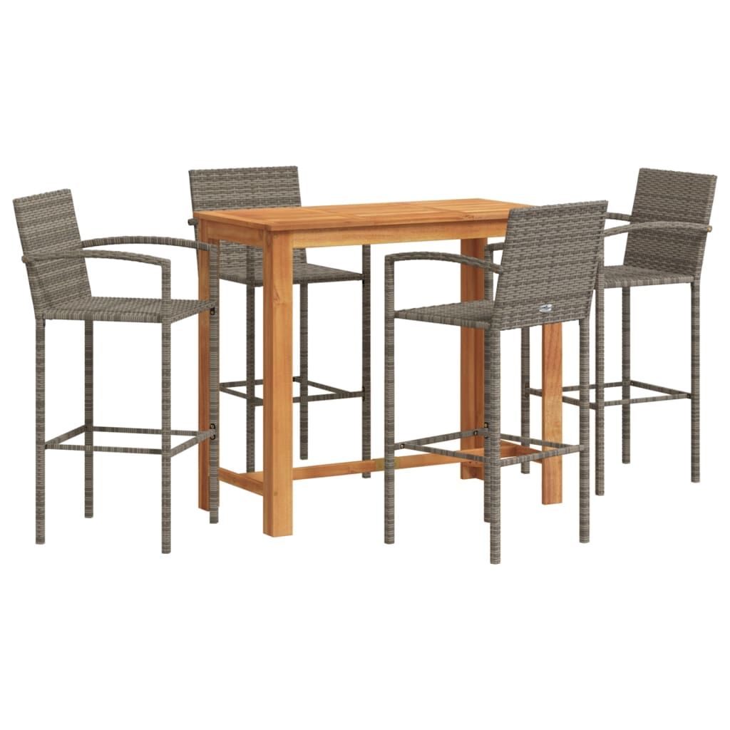 5 Piece Garden Bar Set Grey Solid Wood Acacia and Poly Rattan Price