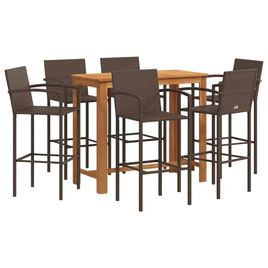 7 Piece Garden Bar Set Brown Solid Wood Acacia and Poly Rattan Price