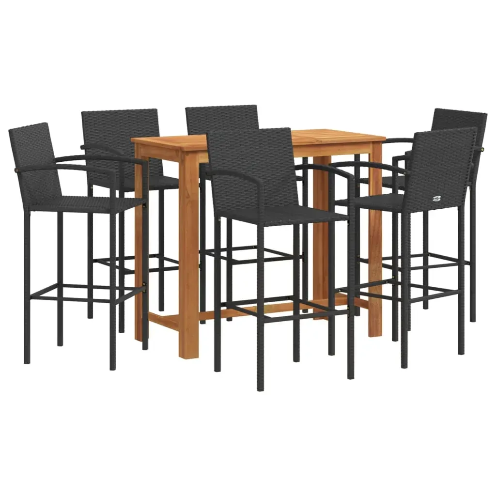 7 Piece Garden Bar Set Black Solid Wood Acacia and Poly Rattan Price