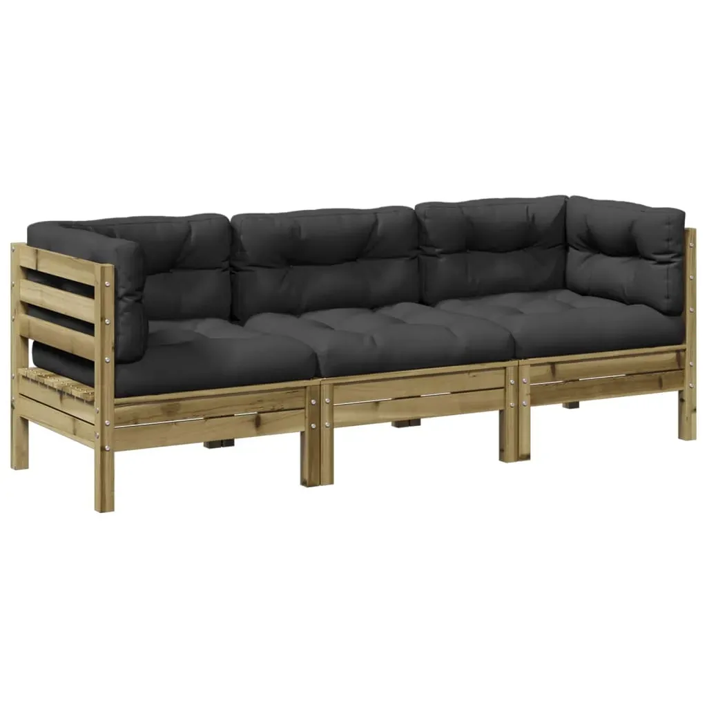 3 Piece Garden Sofa Set with Cushions Impregnated Wood Pine Price