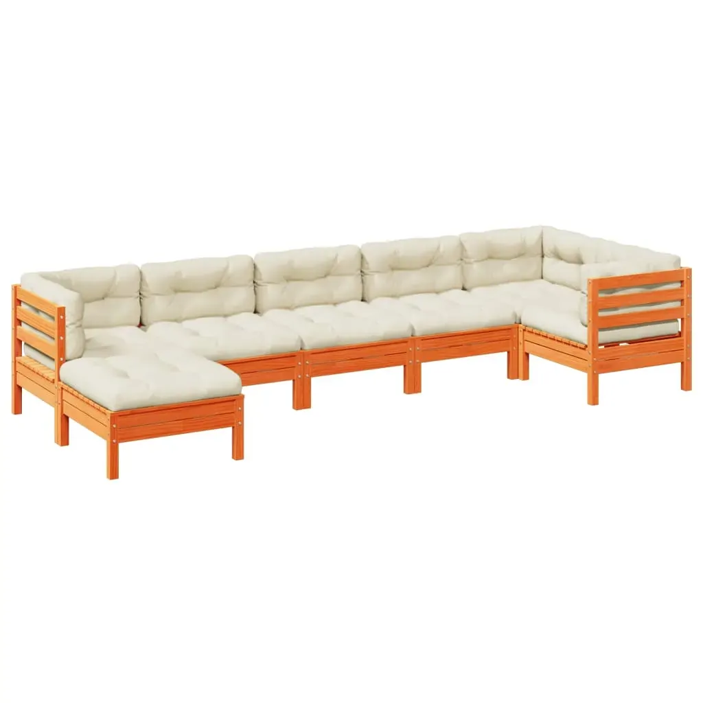7 Piece Garden Sofa Set with Cushions Wax Brown Solid Wood Pine Price