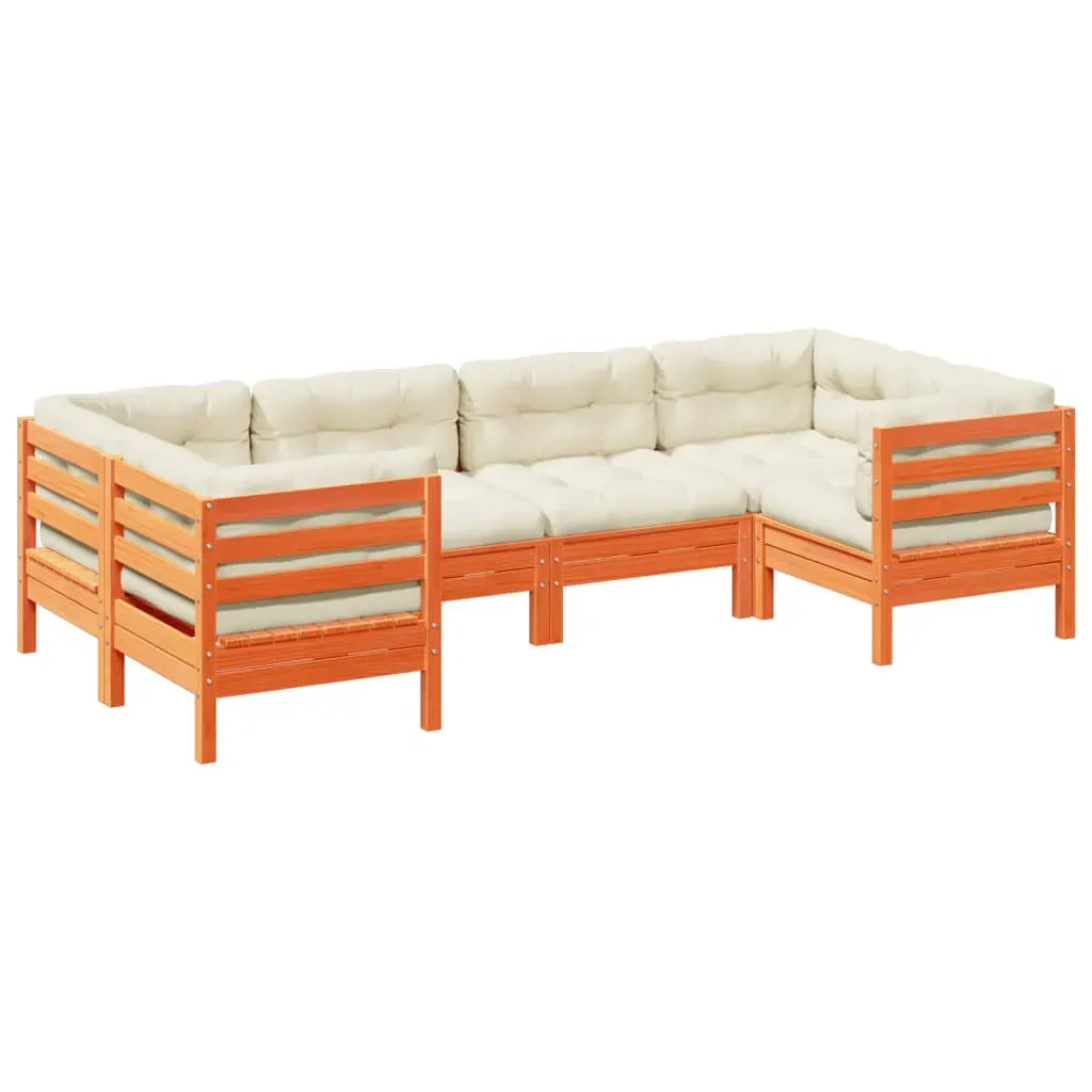 6 Piece Garden Sofa Set with Cushions Wax Brown Solid Wood Pine Price