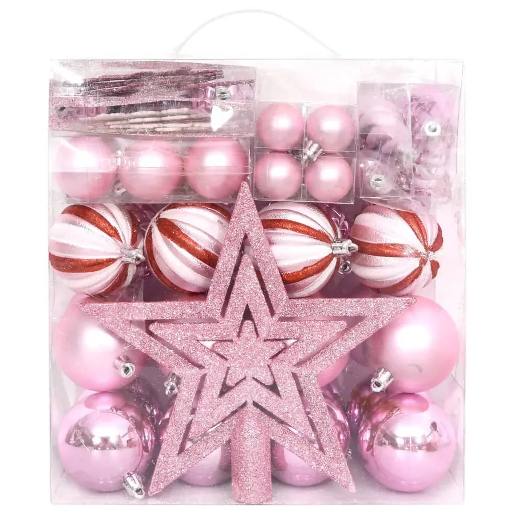 65 Piece Christmas Bauble Set Pink/Red/White Price