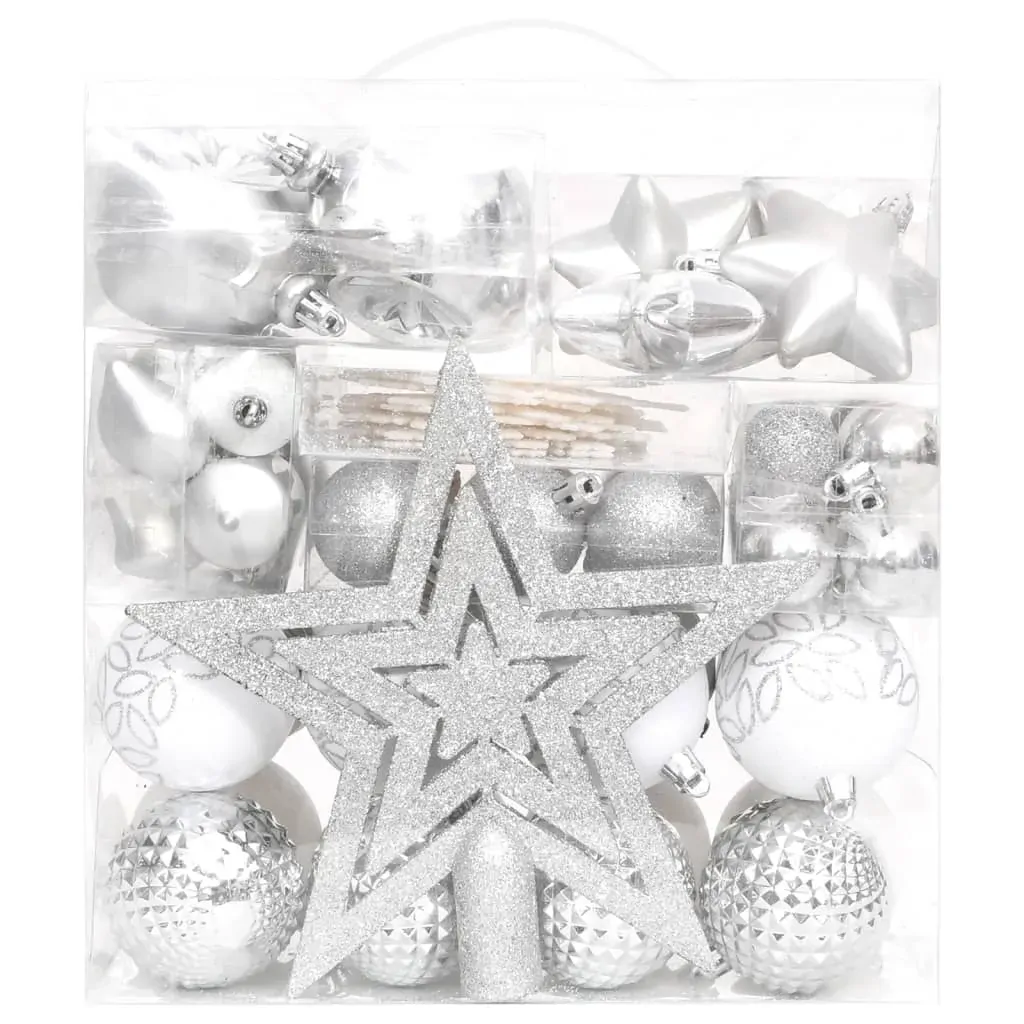 70 Piece Christmas Bauble Set Silver and White Price