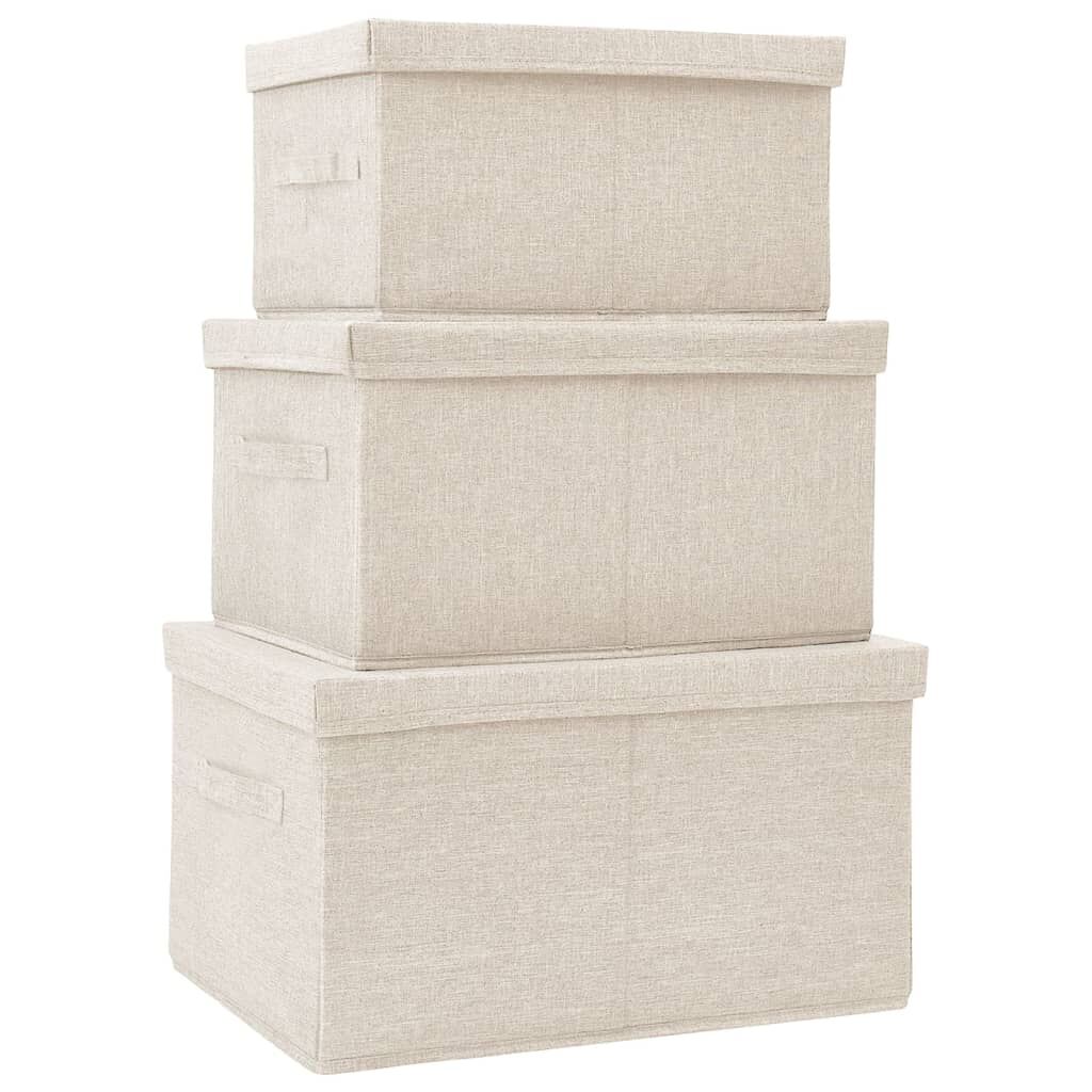 Stackable Storage Box Set of 3 Piece Fabric Cream Price