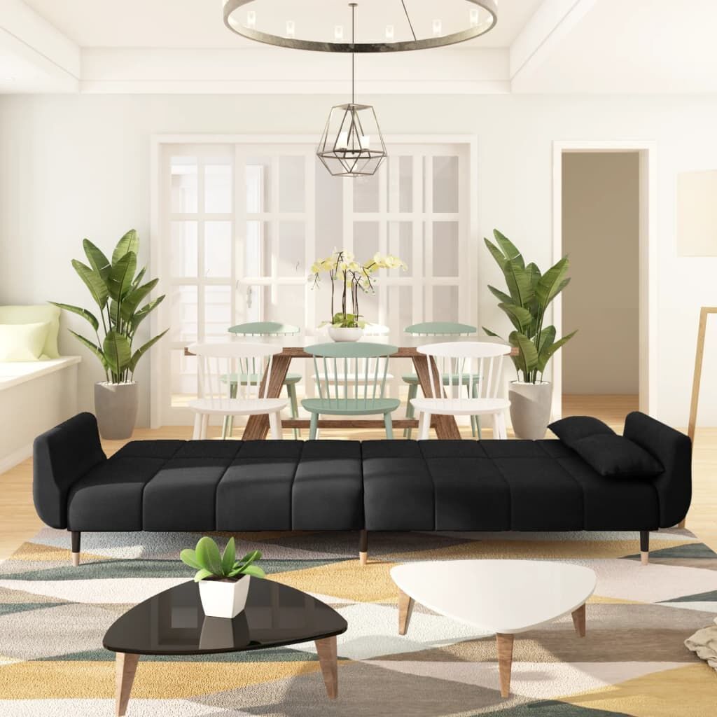 2-Seater Sofa Bed with Two Pillows Black Velvet Price