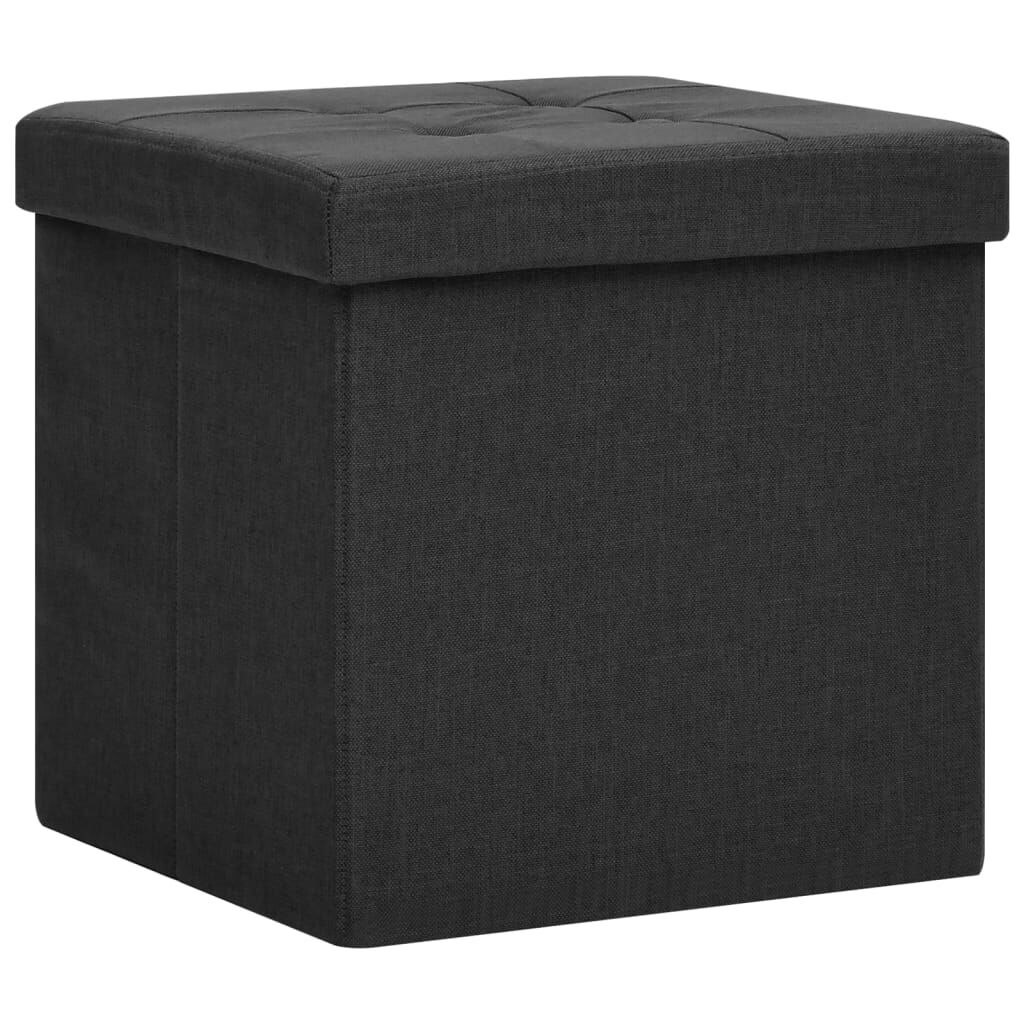 Folding Storage Stool Black Faux Linen Price