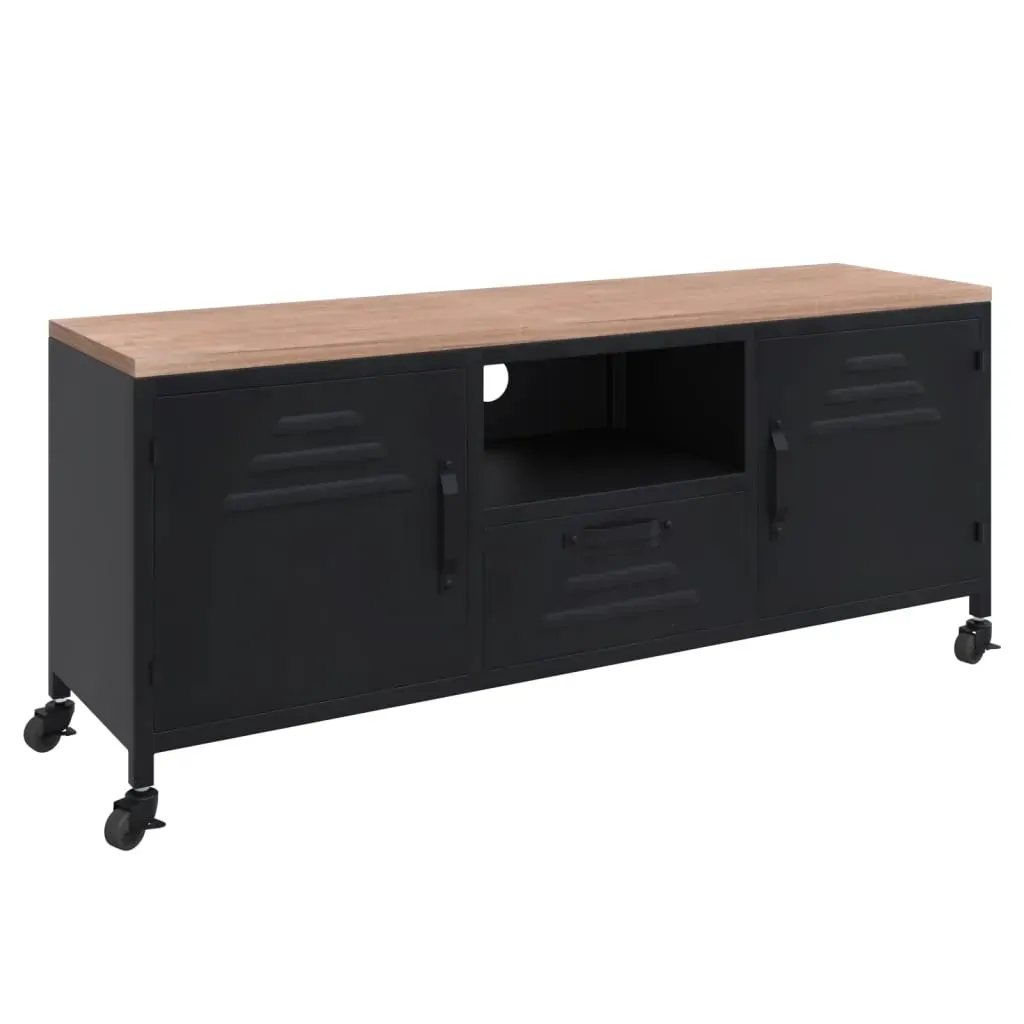 TV Cabinet Black 110x30x43 cm Iron and Solid Wood Fir Price
