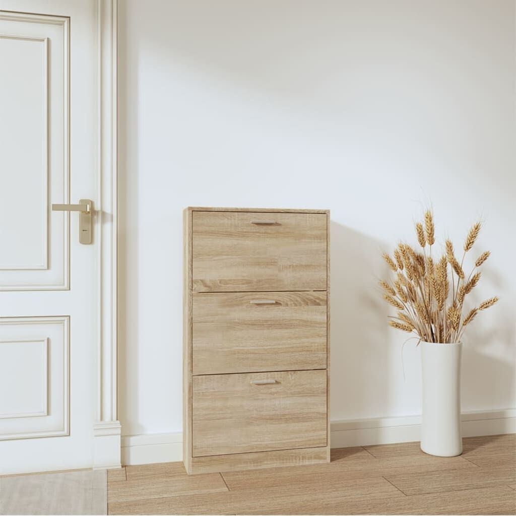 Shoe Cabinet Oak 59x17x108 cm Engineered Wood Price