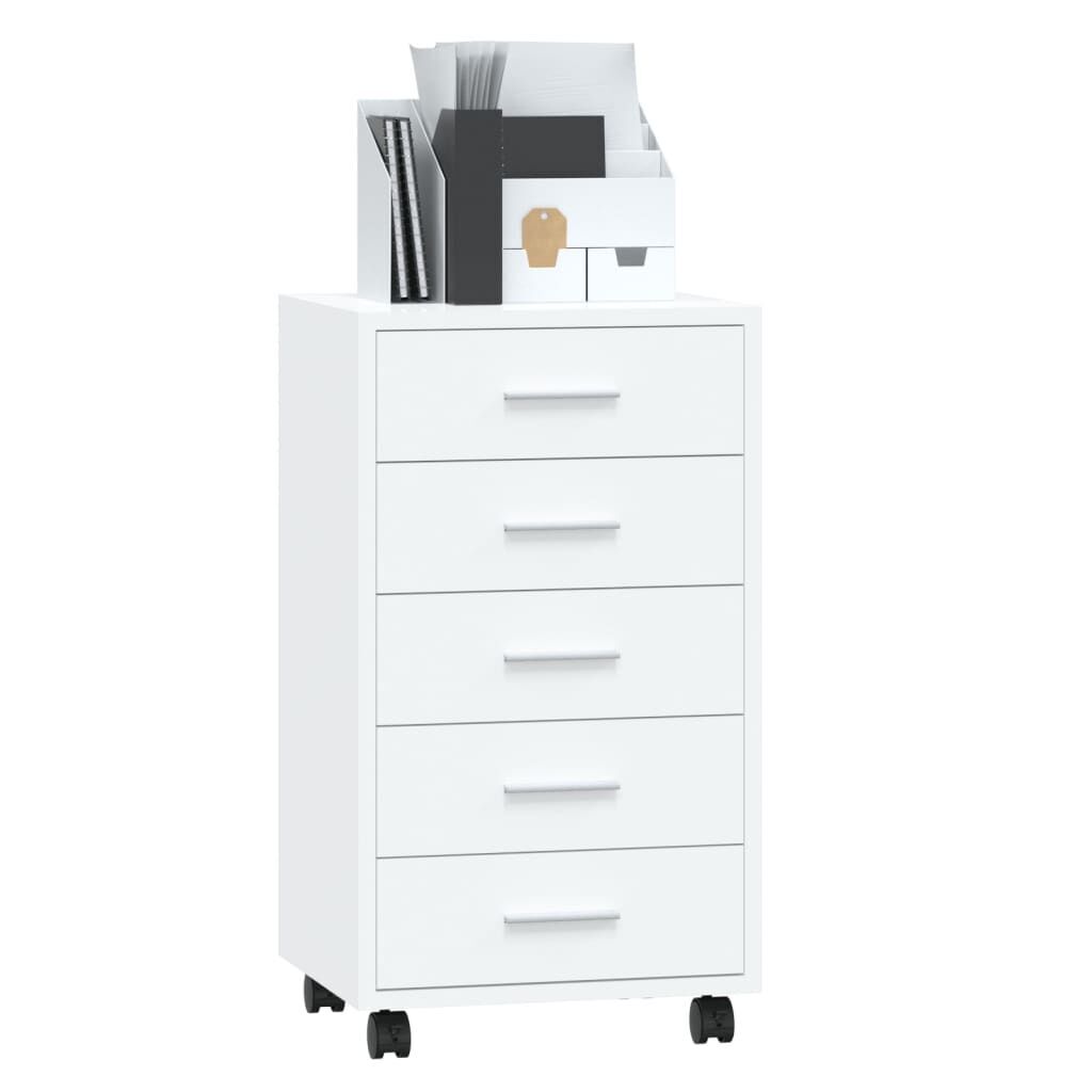 Drawer Cabinet with Castors High Gloss White Engineered Wood Price