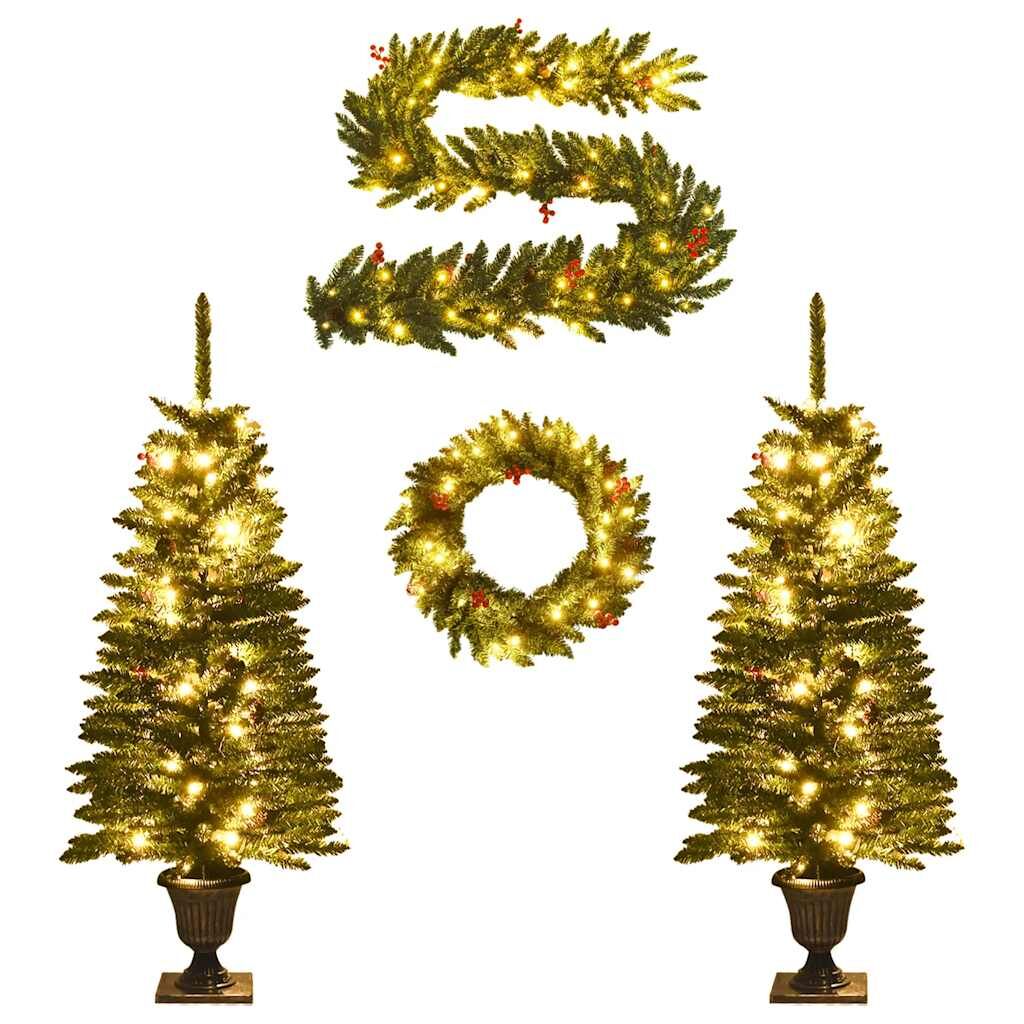 Artificial Christmas Trees 2 pcs with Wreath, Garland and LEDs Price
