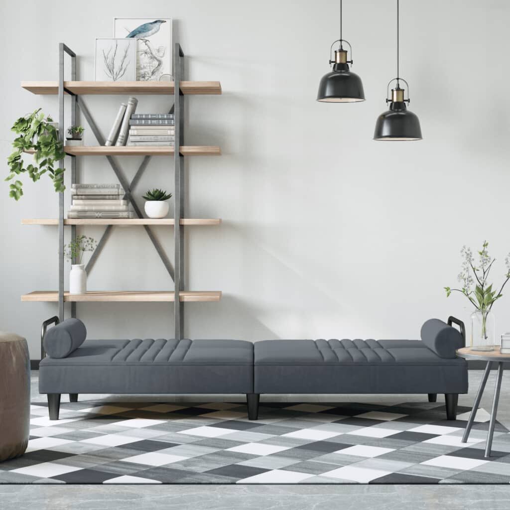 Sofa Bed with Armrests Dark Grey Velvet Price