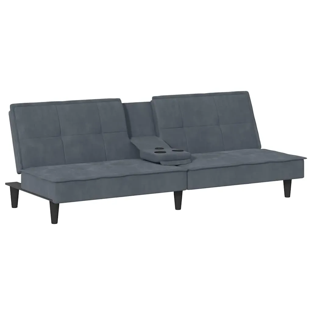 Sofa Bed with Cup Holders Dark Grey Velvet Price