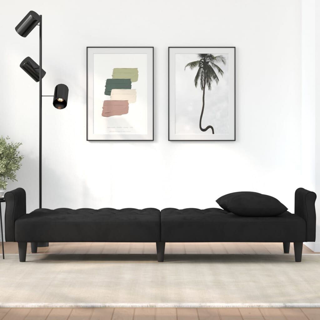 Sofa Bed with Armrests Black Velvet Price