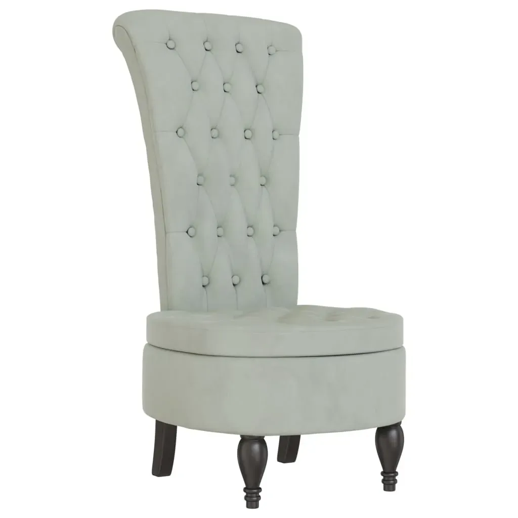 High Back Chair Light Grey Velvet Button Design Price