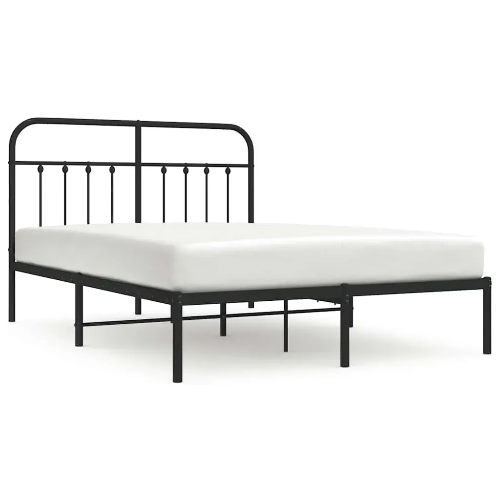 Metal Bed Frame without Mattress with Headboard Black 135x190 cm Price