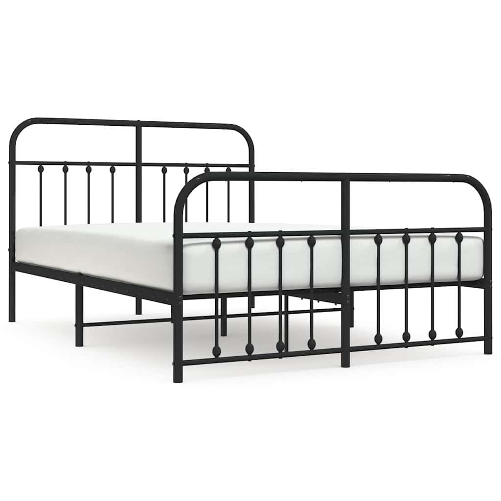 Metal Bed Frame without Mattress with Footboard Black 135x190 cm Price
