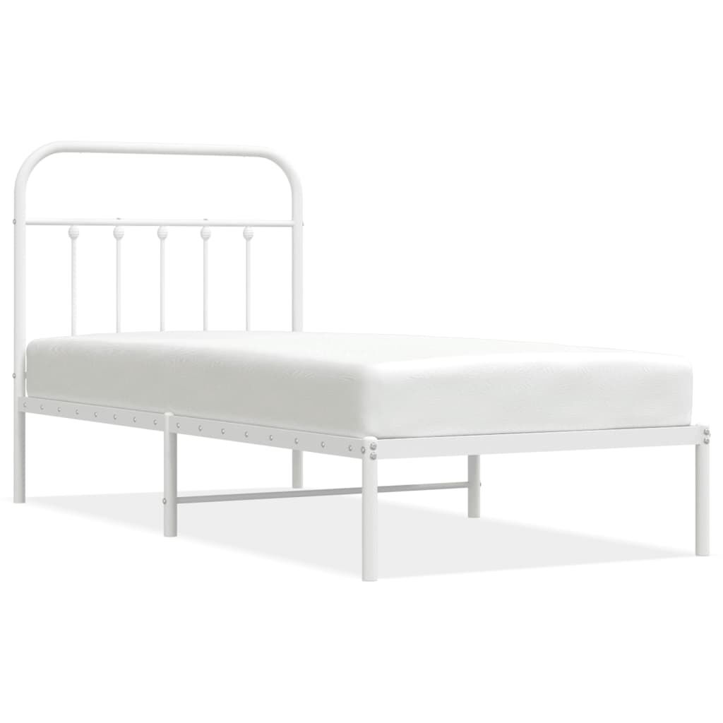Metal Bed Frame without Mattress with Headboard White 90x190 cm Price