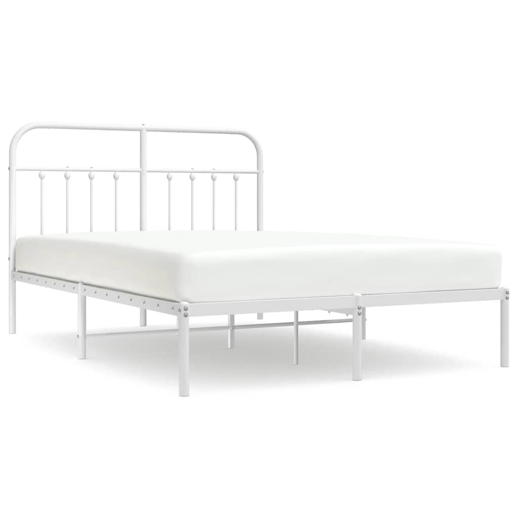 Metal Bed Frame without Mattress with Headboard White 135x190 cm Price