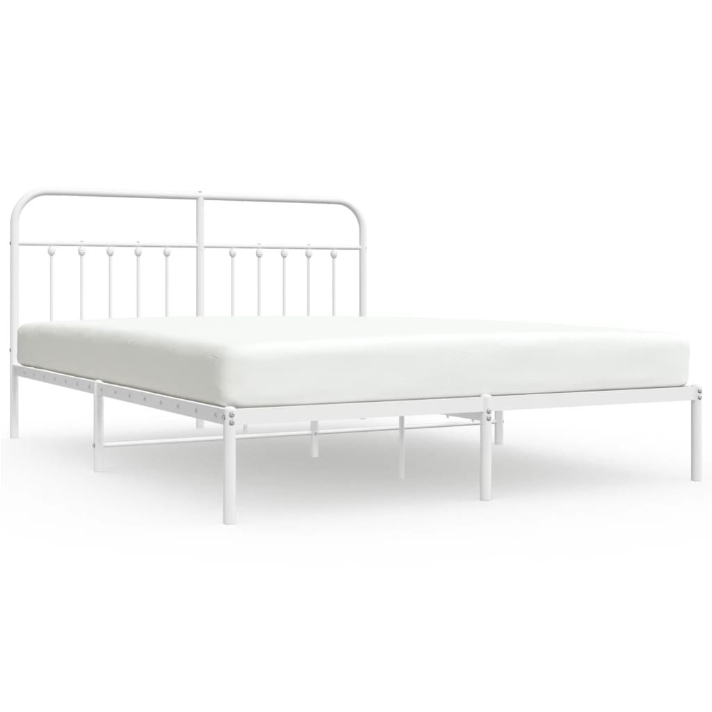 Metal Bed Frame without Mattress with Headboard White 183x203 cm King Price