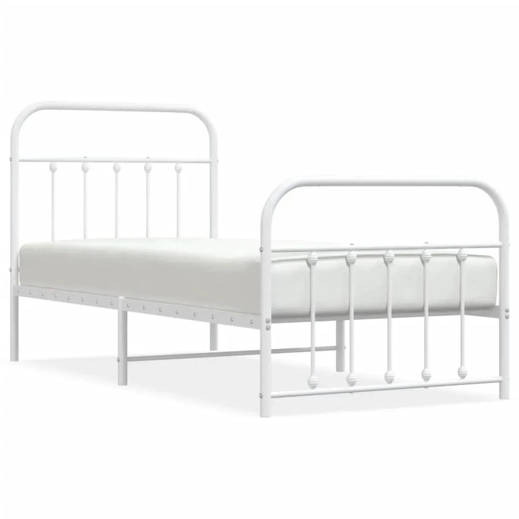 Metal Bed Frame without Mattress with Footboard White 90x190 cm Price