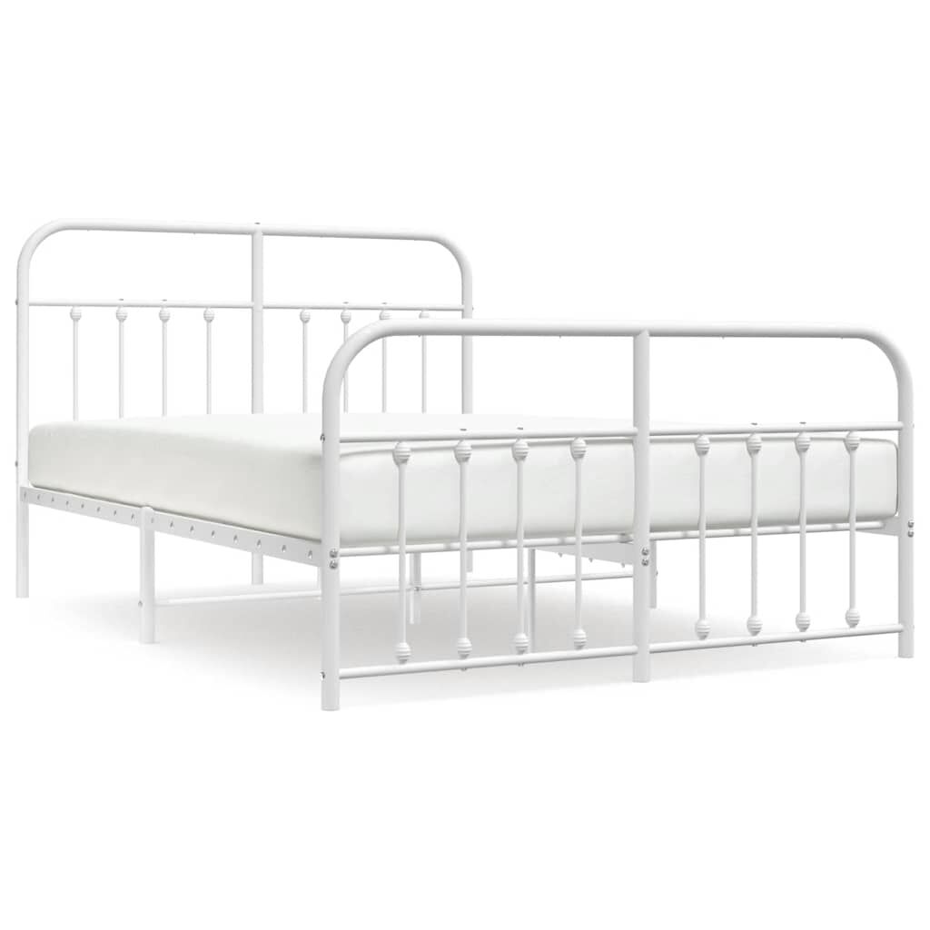 Metal Bed Frame without Mattress with Footboard White 135x190 cm Price