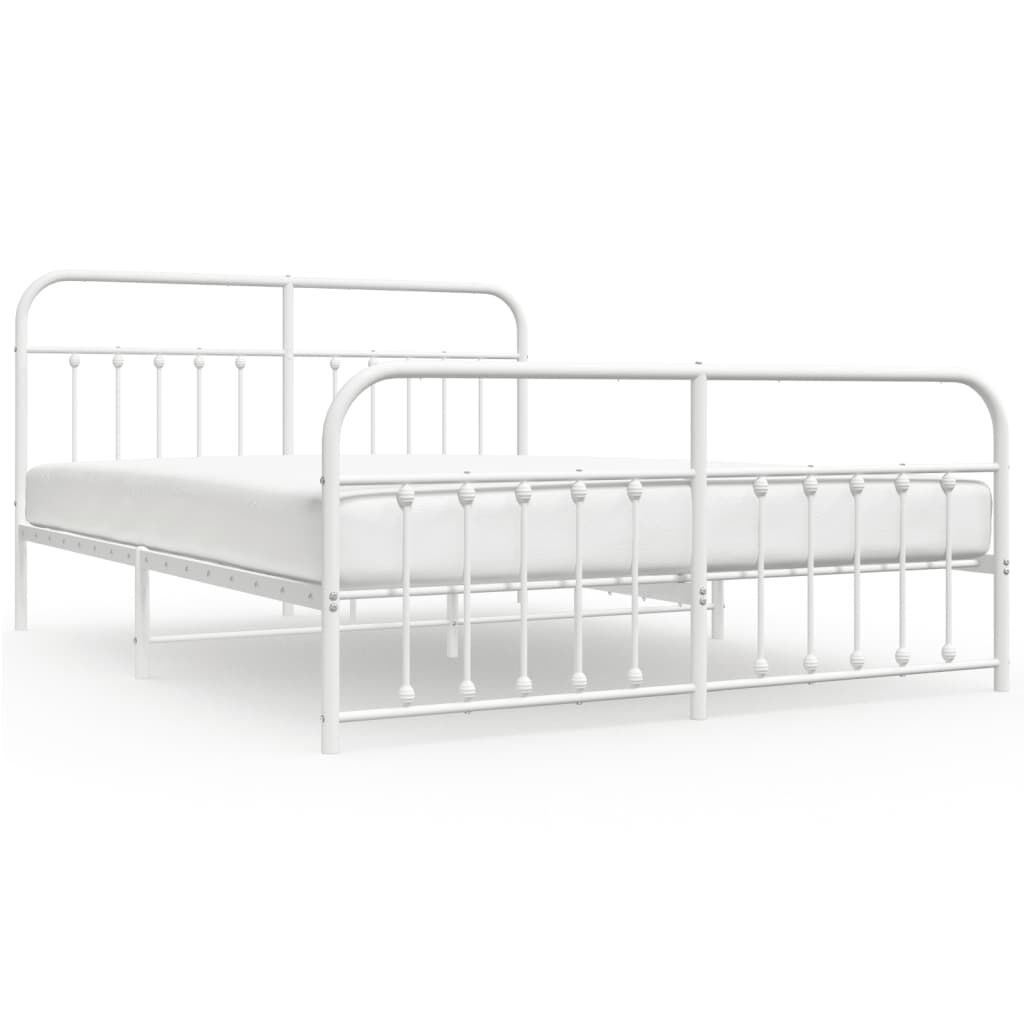 Metal Bed Frame without Mattress with Footboard White 183x203 cm King Price