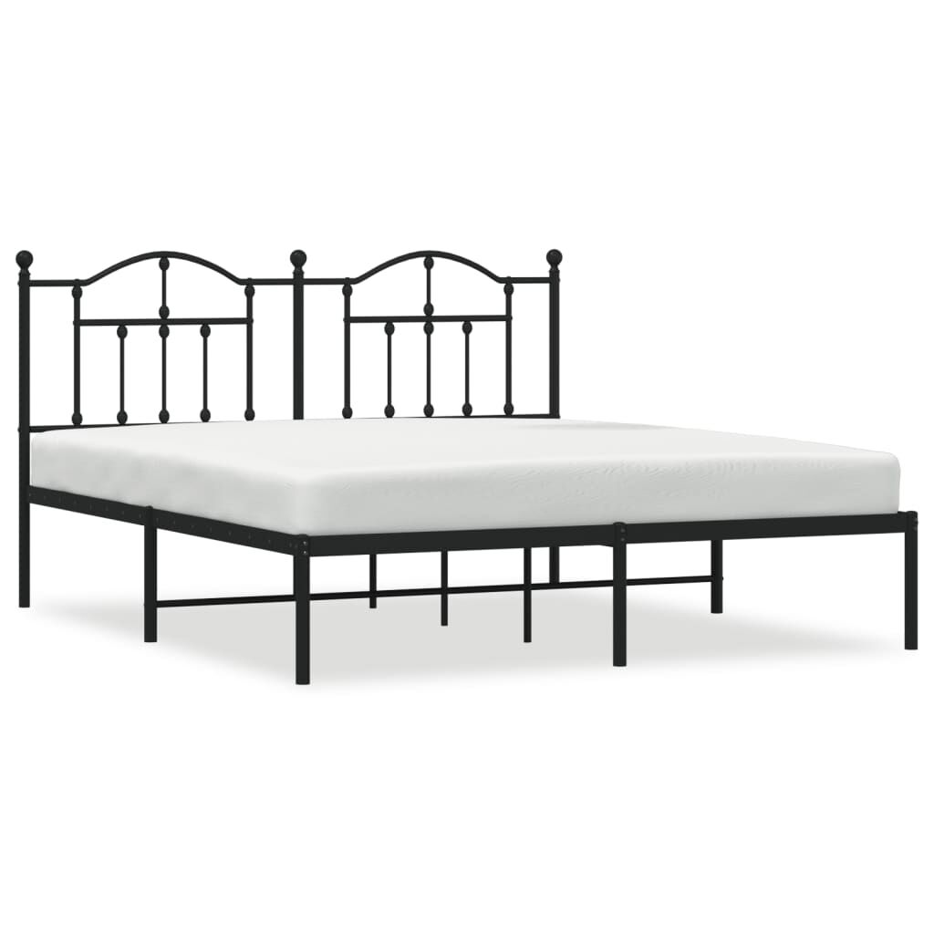 Metal Bed Frame without Mattress with Headboard Black 183x203 cm King Price