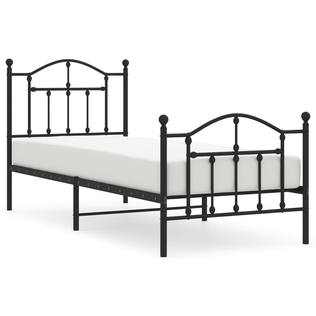 Metal Bed Frame without Mattress with Footboard Black 90x190 cm Price