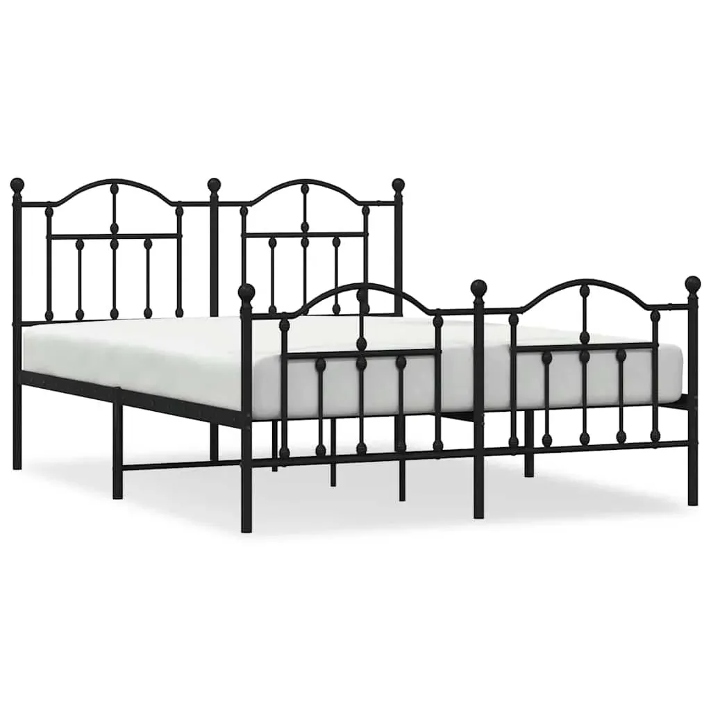 Metal Bed Frame without Mattress with Footboard Black 135x190 cm Price