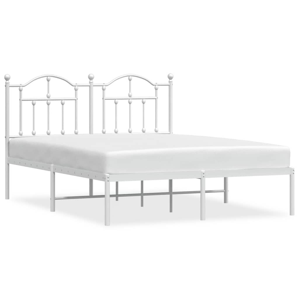 Metal Bed Frame without Mattress with Headboard White 135x190 cm Price