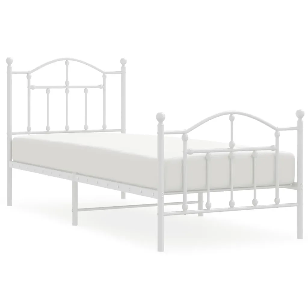Metal Bed Frame without Mattress with Footboard White 90x190 cm Price