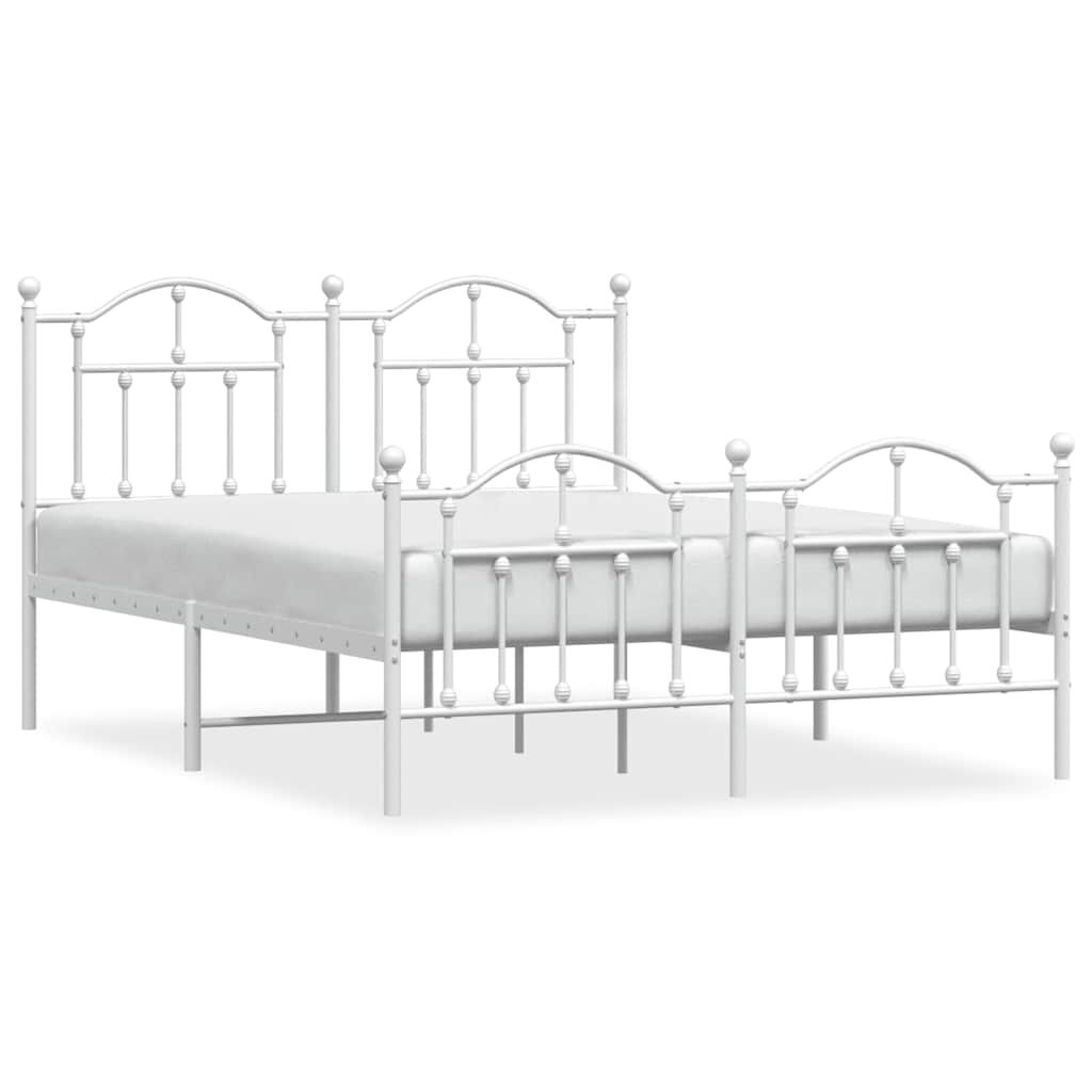 Metal Bed Frame without Mattress with Footboard White 135x190 cm Price