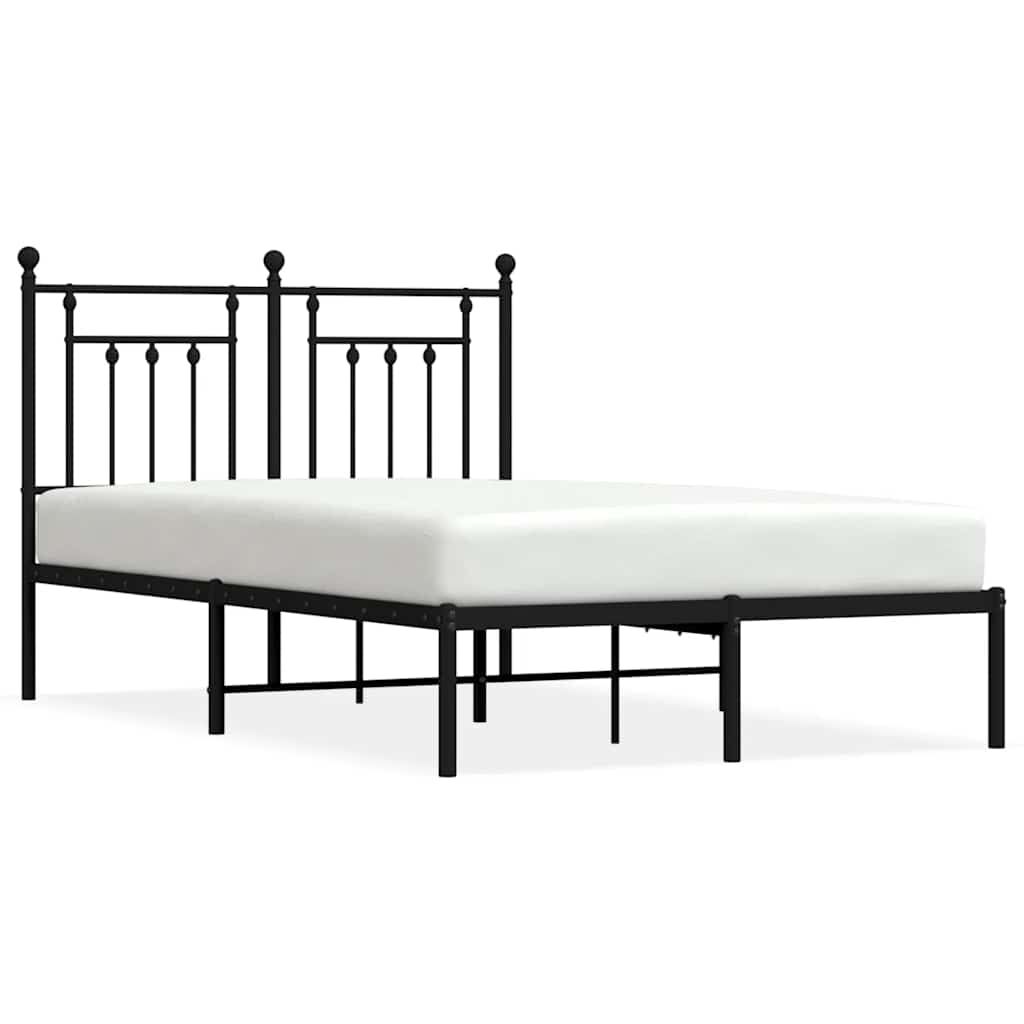 Metal Bed Frame without Mattress with Headboard Black 135x190 cm Price