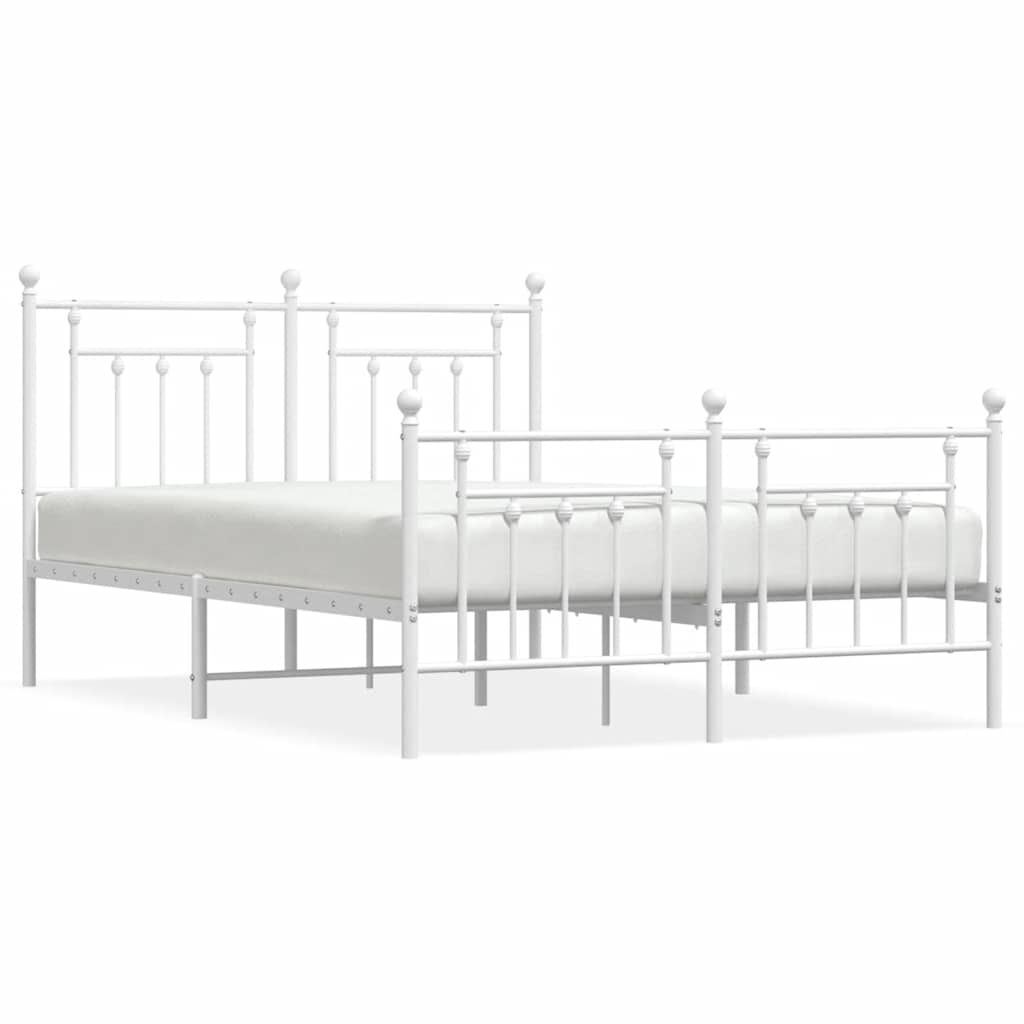 Metal Bed Frame without Mattress with Footboard White 150x200 cm Price