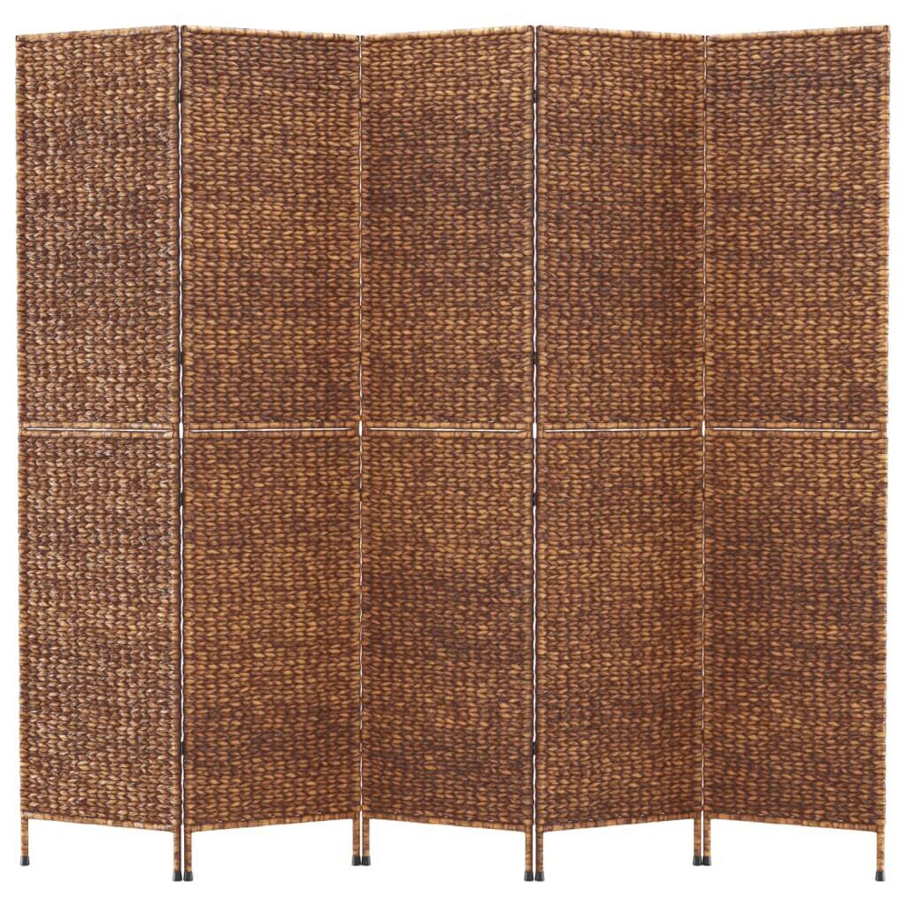 Room Divider 5-Panel Brown 205x180 cm Water Hyacinth Price
