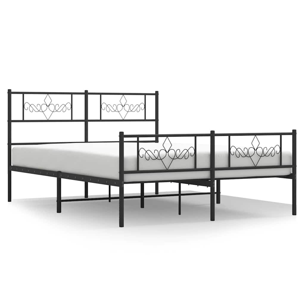 Metal Bed Frame without Mattress with Footboard Black 135x190 cm Price