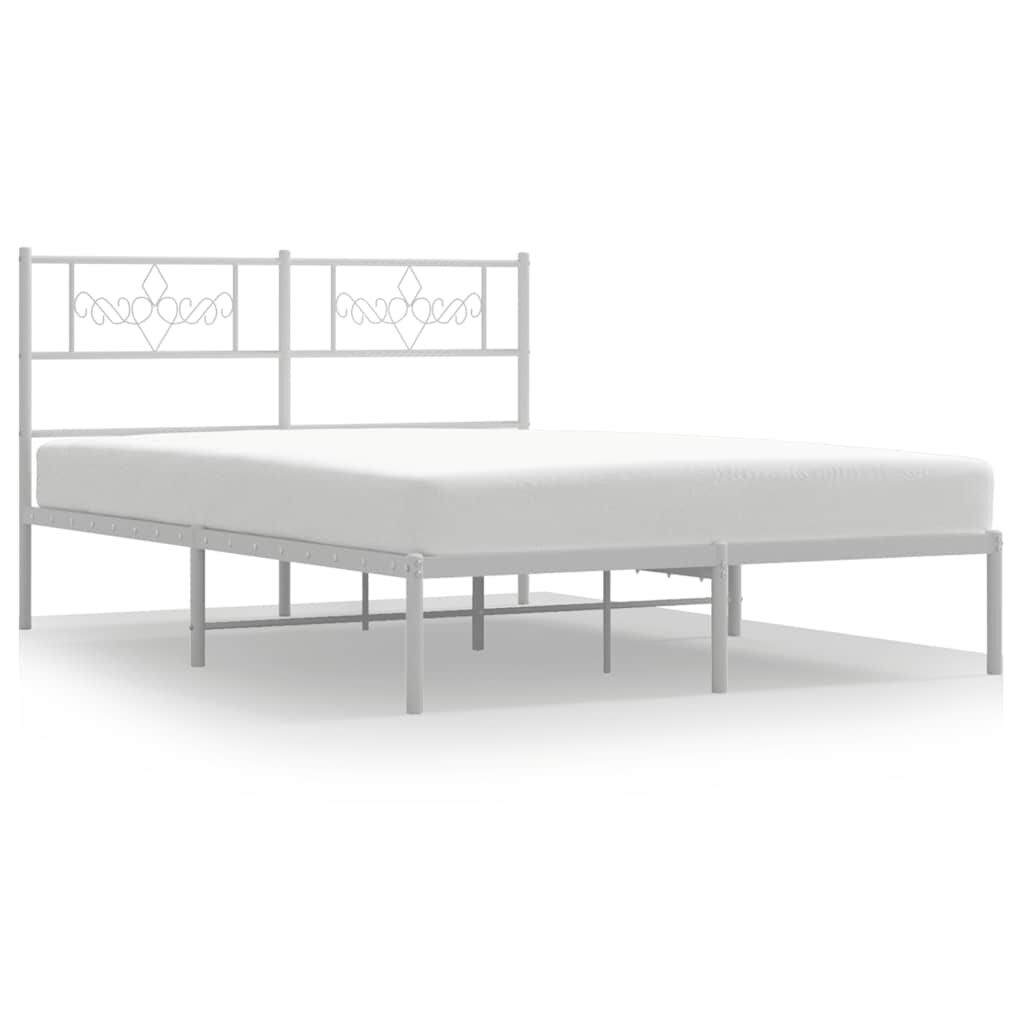 Metal Bed Frame without Mattress with Headboard White 135x190 cm Price