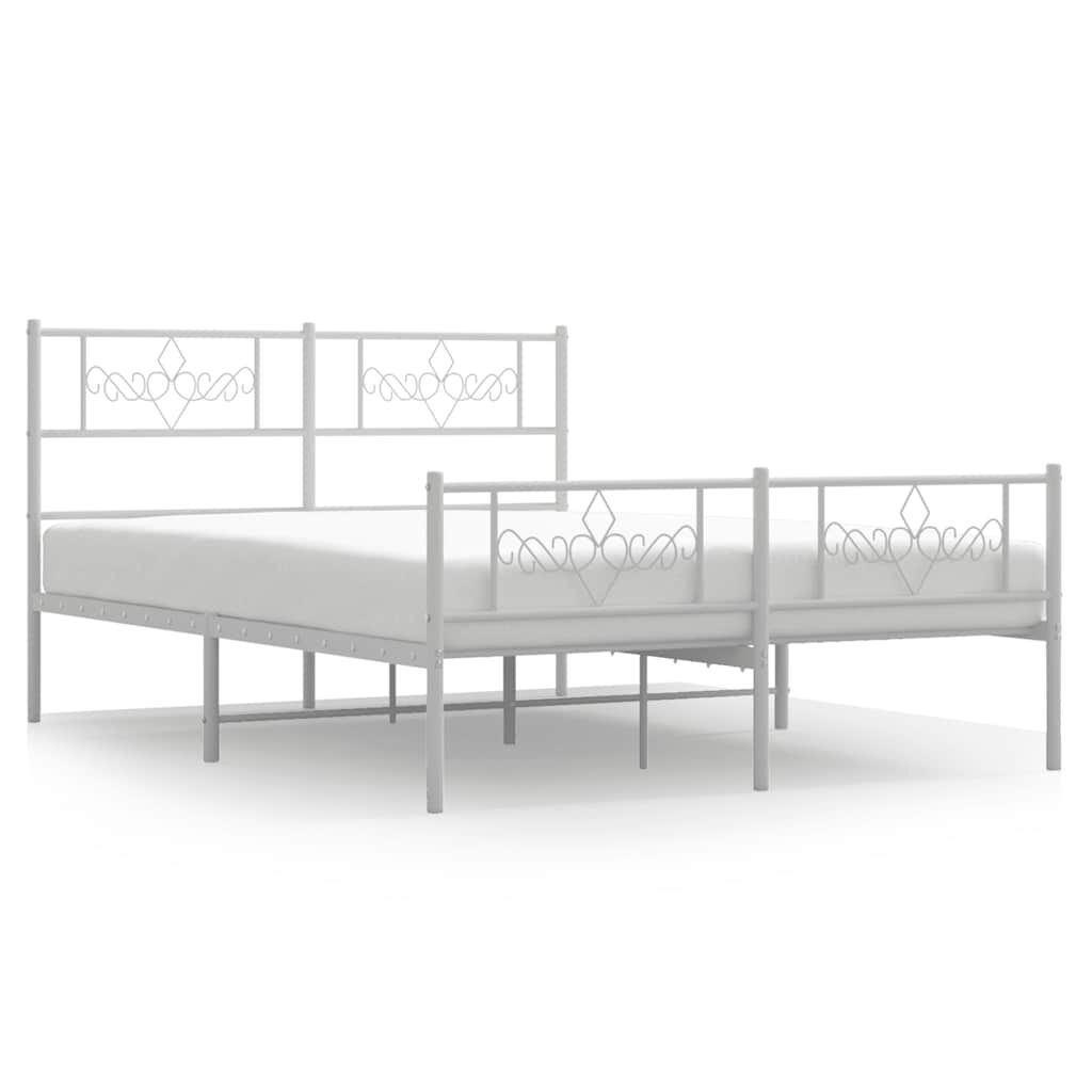 Metal Bed Frame without Mattress with Footboard White 135x190 cm Price