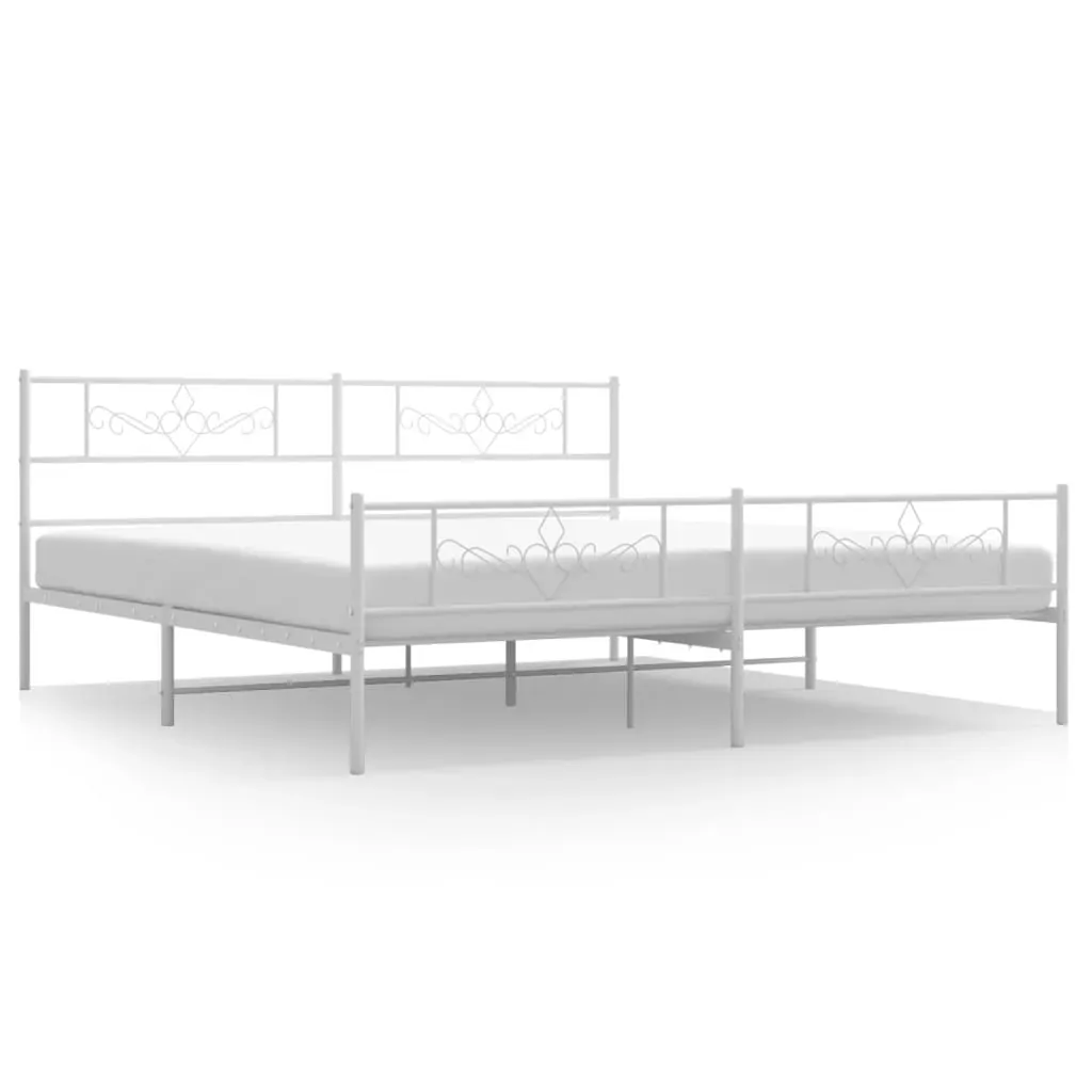 Metal Bed Frame without Mattress with Footboard White 183x203 cm King Price