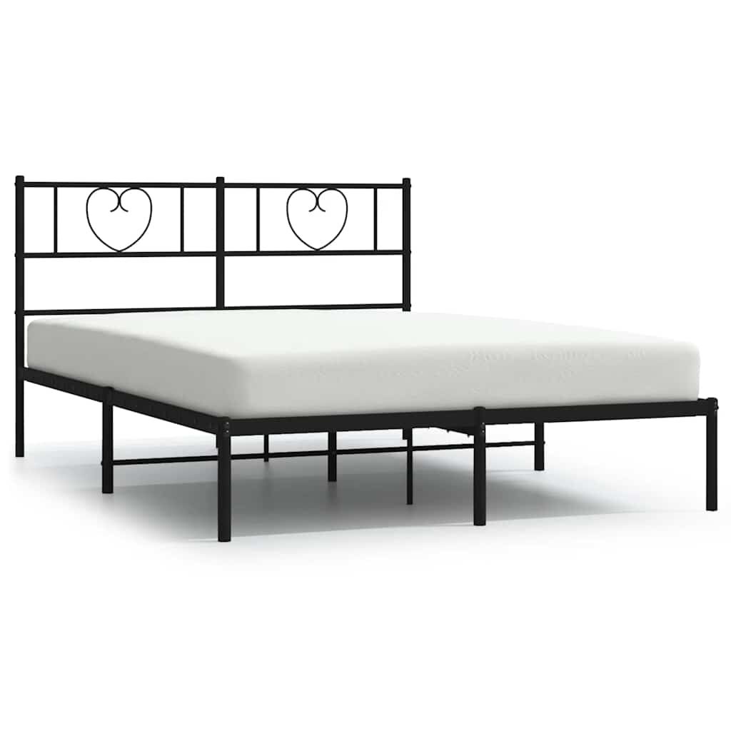 Metal Bed Frame without Mattress with Headboard Black 135x190 cm Price