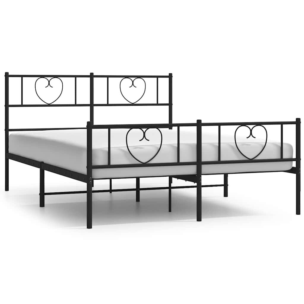 Metal Bed Frame without Mattress with Footboard Black 135x190 cm Price