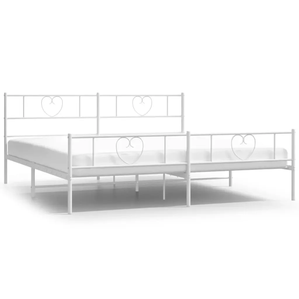 Metal Bed Frame without Mattress with Footboard White 183x203 cm King Price