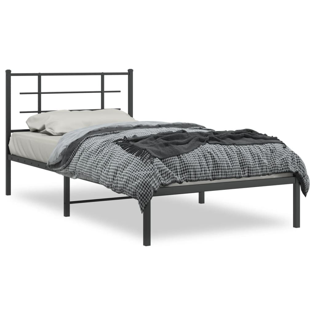 Metal Bed Frame without Mattress with Headboard Black 107x203 cm King Single Price