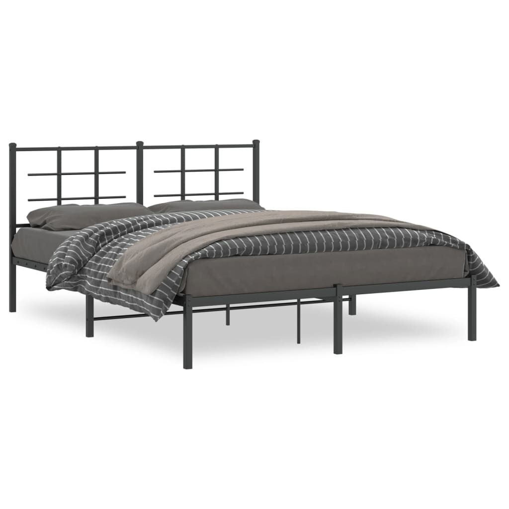 Metal Bed Frame without Mattress with Headboard Black 150x200 cm Price