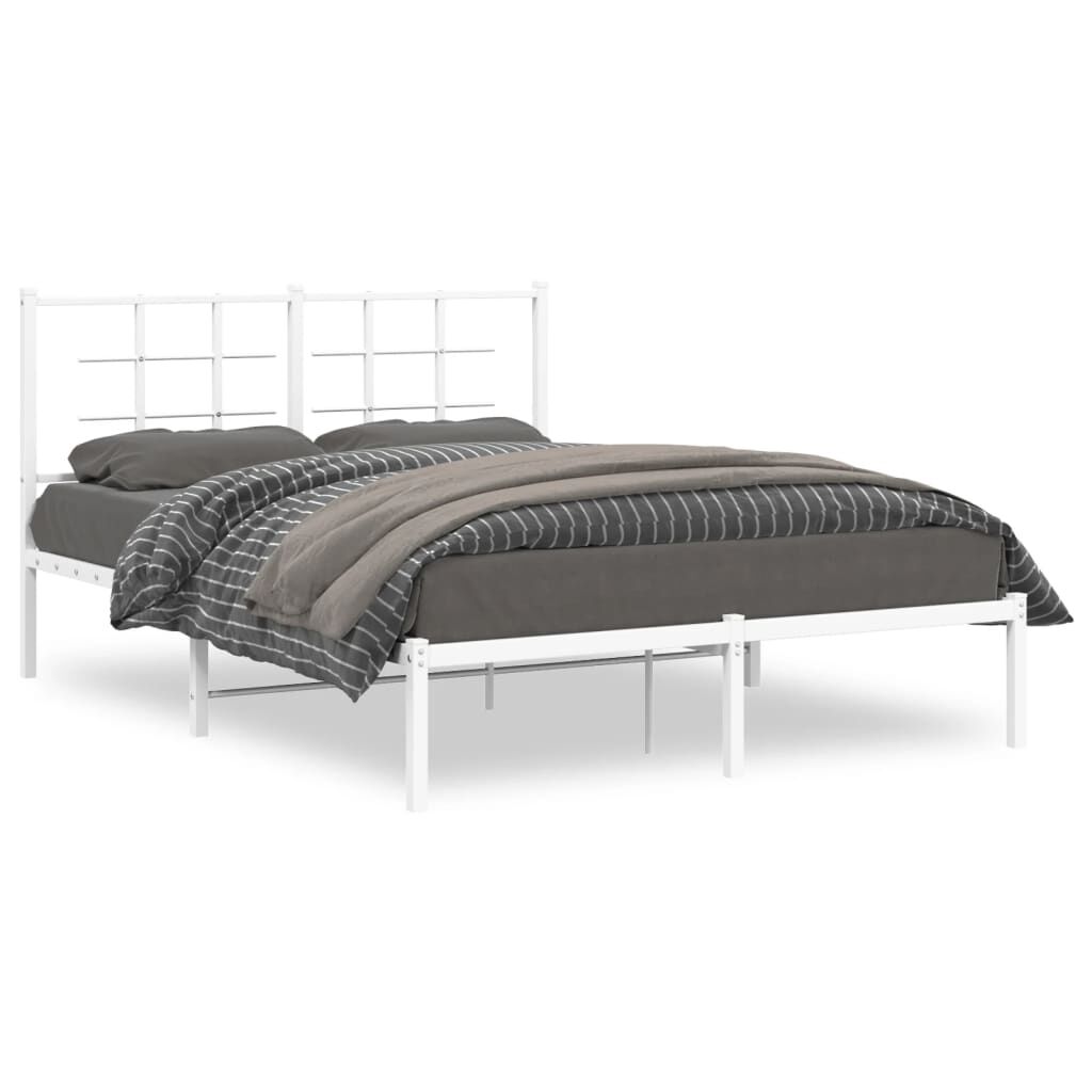 Metal Bed Frame without Mattress with Headboard White 135x190 cm Price